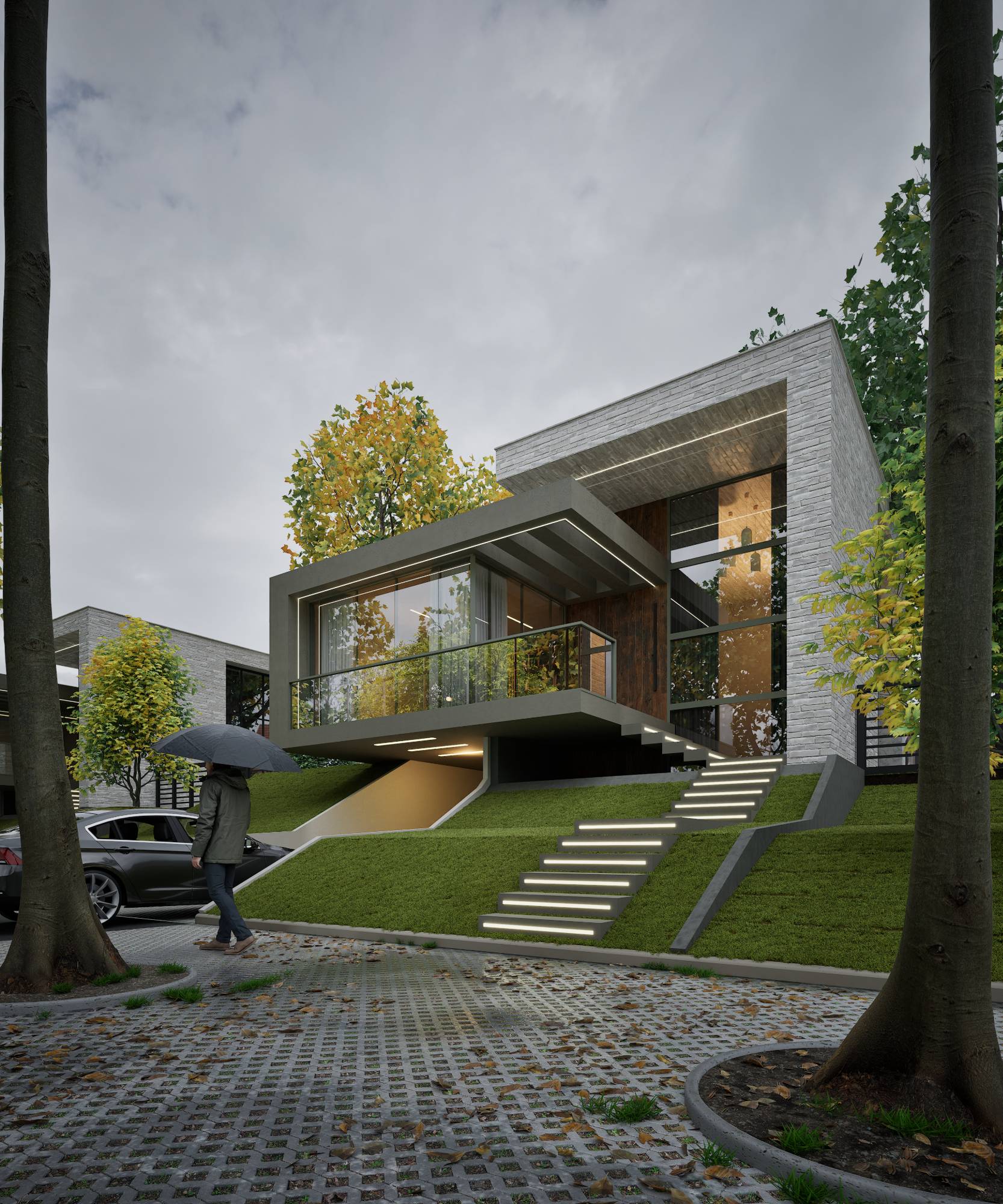 Haus am Hang – Exterior Visualisierung Hangvilla Schweiz