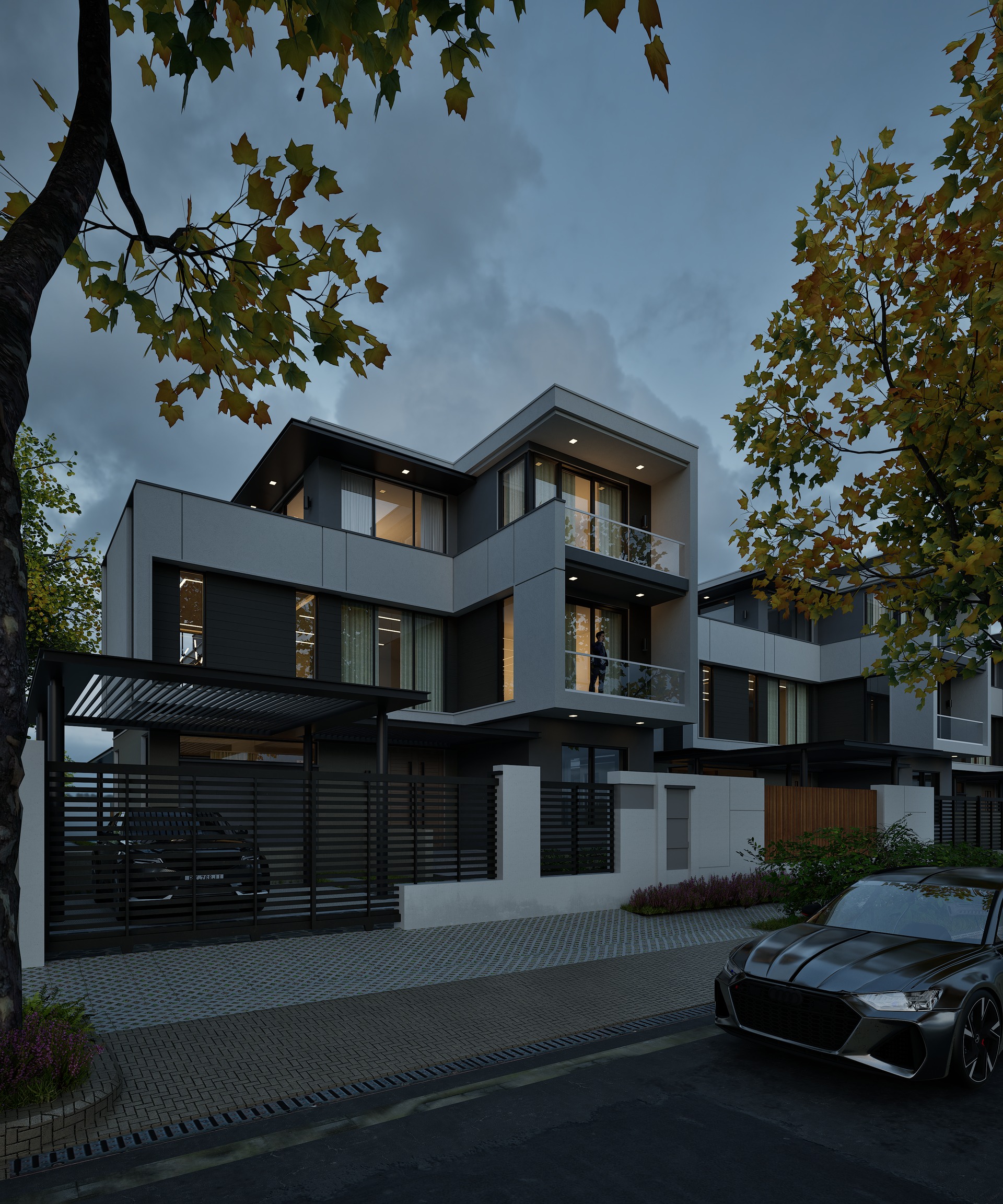 Townhouse Seeblick – Exterior Rendering Mehrfamilienhaus
