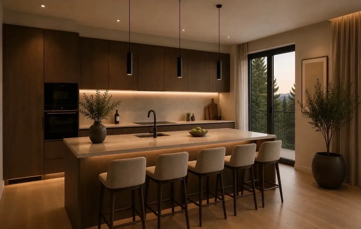 Küche Abendstimmung — Interior · Küche, Architekturvisualisierung von Velaro Rendering
