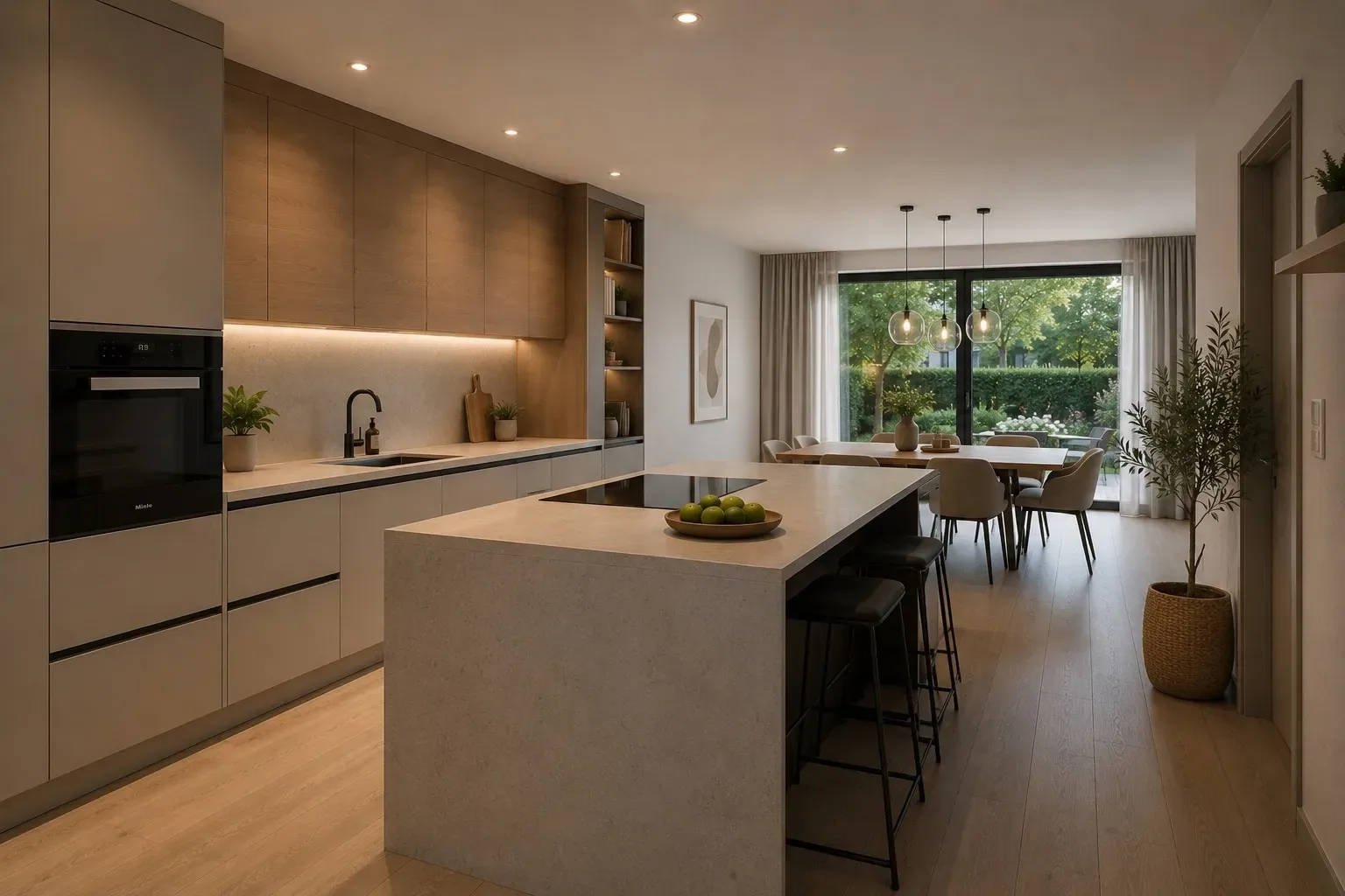 Küche mit Gartenblick — Interior · Küche, Architekturvisualisierung von Velaro Rendering