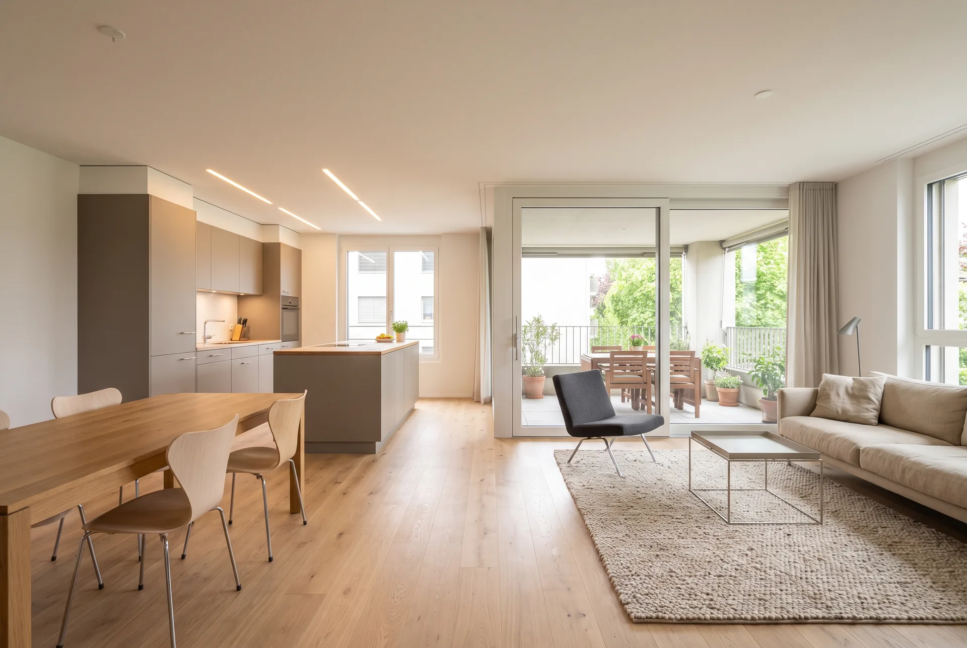 3.5-Zimmer Wohnzimmer Interior Rendering Schweiz